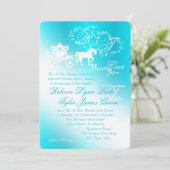 Fairy Tale Carriage Aqua Wedding Einladung (Stehend Vorderseite)