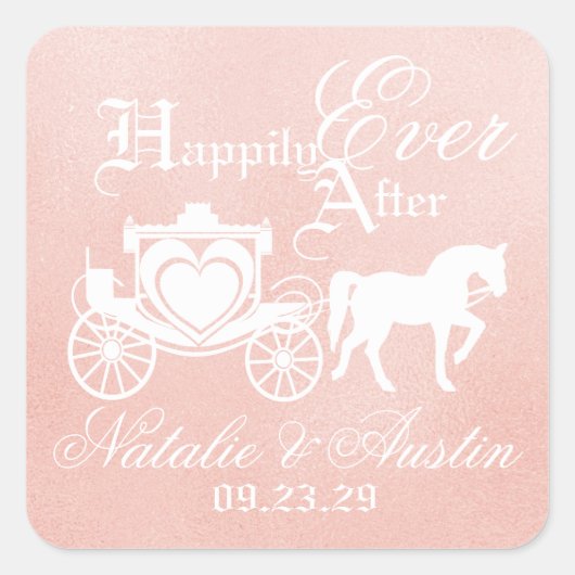 Fairy Tale Carriage Blush Pink Quadratischer Aufkleber (Vorderseite)
