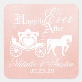 Fairy Tale Carriage Blush Pink Quadratischer Aufkleber