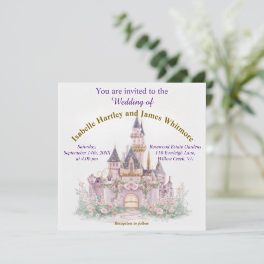 Fairy Tale Castle Wedding Einladung (Stehend Vorderseite)