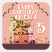 Fairy Tale Door Blume Zeichnend Girl Birthday Part Quadratischer Aufkleber (Vorderseite)