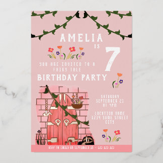 Fairy Tale Door Girl Birthday Party Gold Folieneinladung