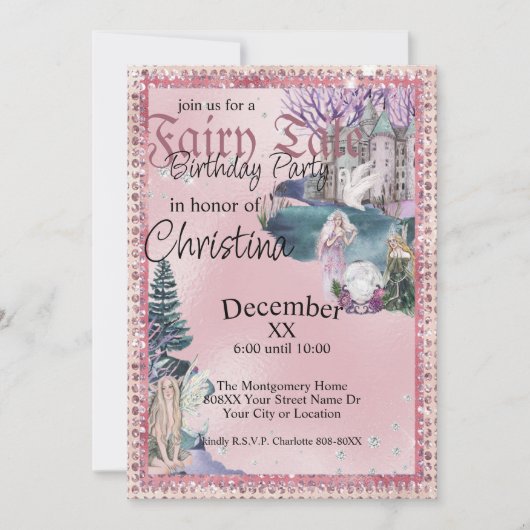 Fairy Tale Fairies Crystal Ball on Pink Einladung (Vorderseite)