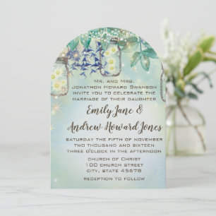 Fairy Tale Forest Blue Green Mason Jar Wedding Einladung