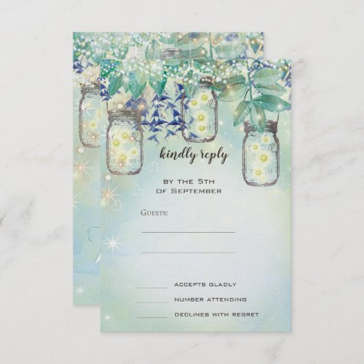 Fairy Tale Forest Blue Green Mason Jar Wedding Einladung (Vorne/Hinten)
