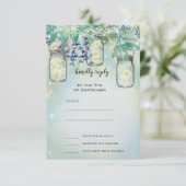 Fairy Tale Forest Blue Green Mason Jar Wedding Einladung (Stehend Vorderseite)