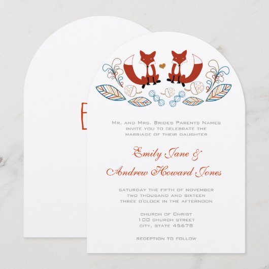 Fairy Tale Forest Fox Wedding Invitation Einladung (Vorne/Hinten)