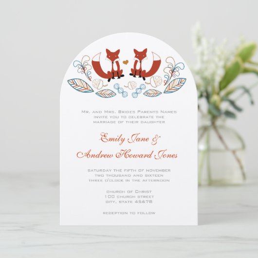 Fairy Tale Forest Fox Wedding Invitation Einladung (Stehend Vorderseite)