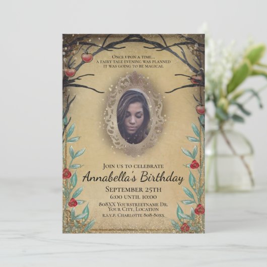 Fairy Tale Forest Magic Mirror Foto Einladung (Stehend Vorderseite)