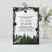 Fairy Tale Forest Rose & Thorn Gold Bird Birthday Einladung (Stehend Vorderseite)