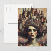 Fairy Tale Frau mit Burgstadt auf ihrem Kopf Postkarte (Vorne/Hinten)