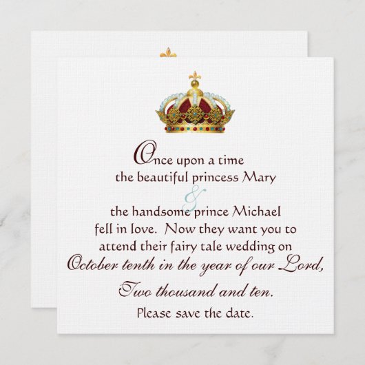 Fairy Tale Gold Royal Crown Save the Date (Vorne/Hinten)