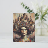 Fairy Tale Königin mit Burgkrone auf ihrem Kopf Postkarte (Stehend Vorderseite)