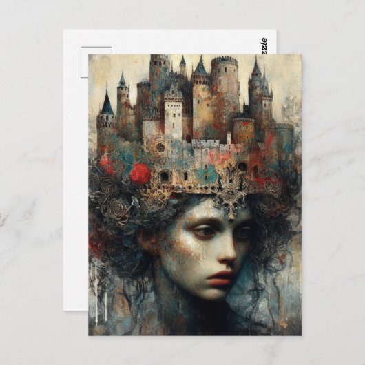 Fairy Tale Königin mit Schloss auf ihrem Kopf Postkarte (Vorne/Hinten)