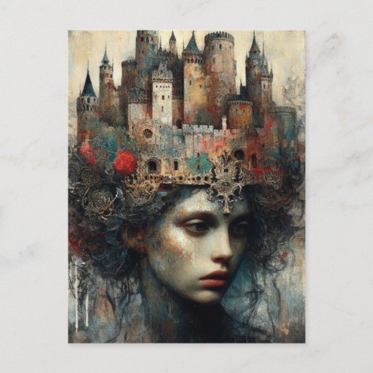 Fairy Tale Königin mit Schloss auf ihrem Kopf Postkarte (Vorderseite)
