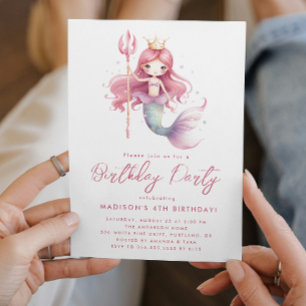 Fairy Tale Little Mermaid Pink Geburtstag Einladung