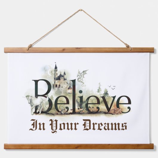 Fairy Tale Magic Creatures Believe In Your Dreams Wandteppich Mit Holzrahmen (Vorne)