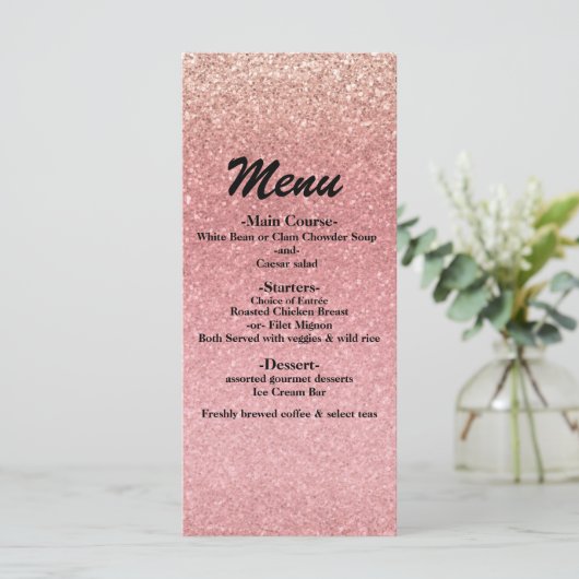Fairy Tale Pink Glitzer Sweet 16 Glam Party Menu Menükarte (Stehend Vorderseite)