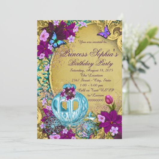 Fairy Tale Princess Birthday Party Einladung (Stehend Vorderseite)