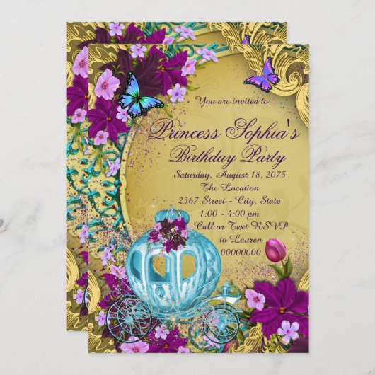 Fairy Tale Princess Birthday Party Einladung (Vorne/Hinten)