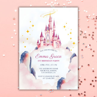 Fairy Tale Princess Burg Rosa Girl Einladung