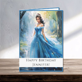 Fairy Tale Princess in Blue Happy Birthday Name Karte