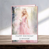 Fairy Tale Princess in Pink Happy Birthday Name Karte
