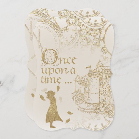 Fairy Tale Princess Theme Gold Glitzer Einladung (Vorne/Hinten)