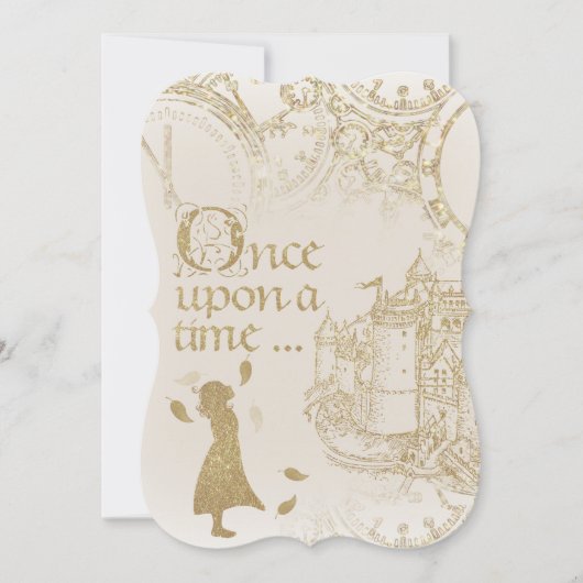 Fairy Tale Princess Theme Gold Glitzer Einladung (Vorderseite)