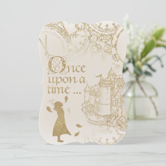 Fairy Tale Princess Theme Gold Glitzer Einladung (Stehend Vorderseite)