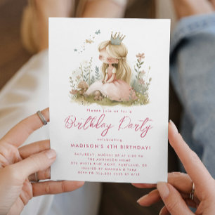 Fairy Tale Princesses Pink Birthday Party Einladung
