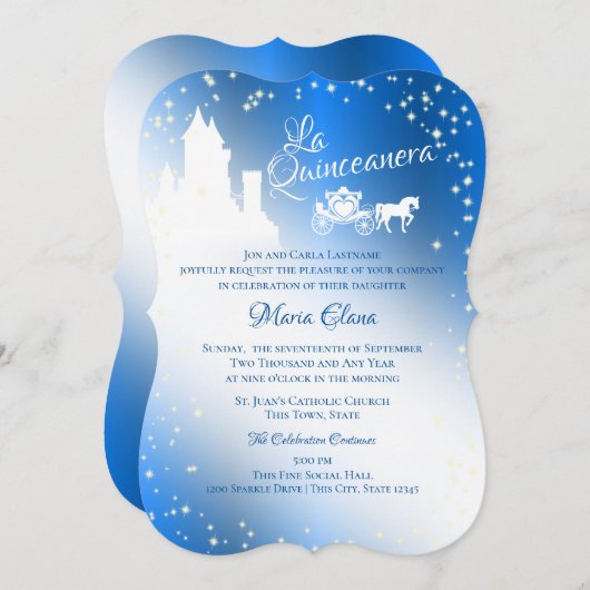 Fairy Tale Quinceanera Sapphire Sparkle Castle Inv Einladung (Vorne/Hinten)