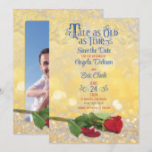 Fairy Tale Rote Rose Golden Ballroom Wedding Save The Date (Vorne/Hinten)