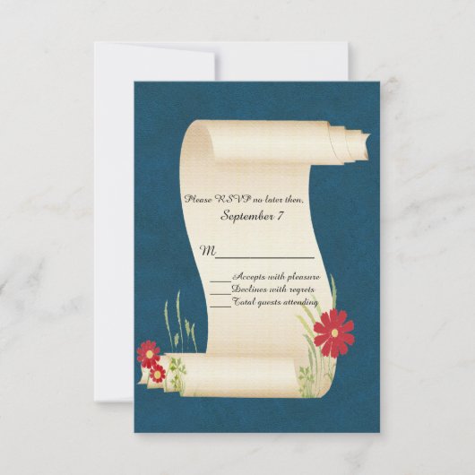 Fairy Tale Scroll Wedding RSVP Card Karte (Vorderseite)