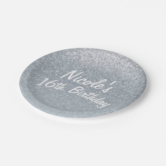 Fairy Tale Silver Glitzer Sparkle Gastgeschenk Gla Pappteller (Schrägansicht)