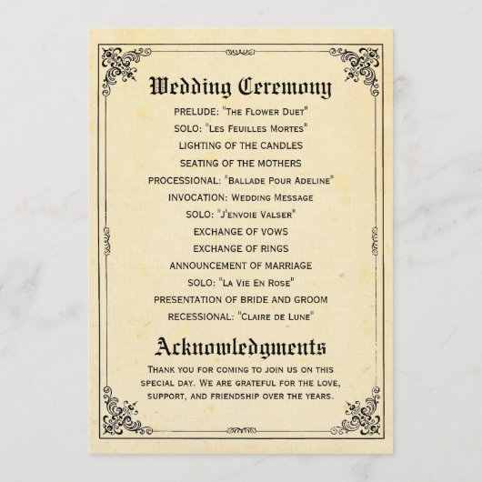 Fairy Tale Storybook Wedding Programs Programm (Rückseite)