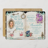 Fairy Tale Thema Alice im Wunderland Foto Mirror Einladung (Vorne/Hinten)