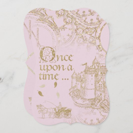 Fairy Tale Theme Burg Goldener Glitzer Rosa Einladung (Vorne/Hinten)