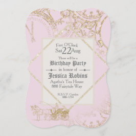 Fairy Tale Theme Burg Goldener Glitzer Rosa Einladung