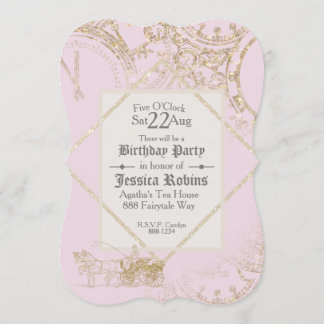 Fairy Tale Theme Burg Goldener Glitzer Rosa Einladung