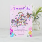 Fairy Tale Themenschloss Rainbow Unicorn Einladung (Stehend Vorderseite)