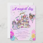 Fairy Tale Themenschloss Rainbow Unicorn Einladung (Vorderseite)