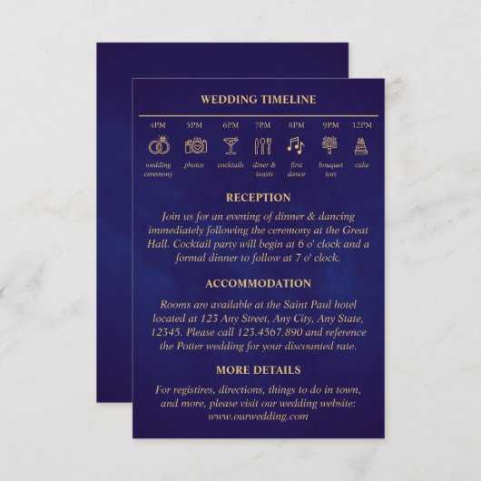 Fairy Tale Timeline Wedding Details Lila Gold Begleitkarte (Vorne/Hinten)