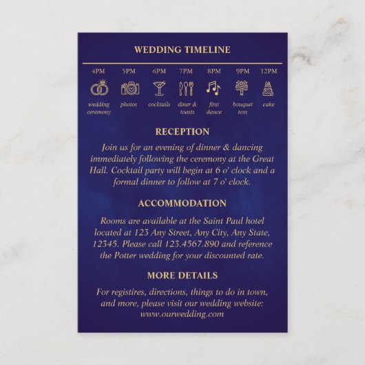 Fairy Tale Timeline Wedding Details Lila Gold Begleitkarte (Vorderseite)