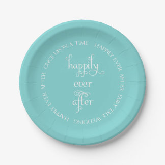 Fairy Tale Wedding Happily Aqua Paper Plate Pappteller