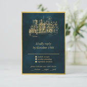 Fairy Tale Whimsical Castle Emerald Gold RSVP Kart Karte (Stehend Vorderseite)