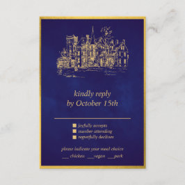 Fairy Tale Whimsical Castle Lila Gold RSVP Karte