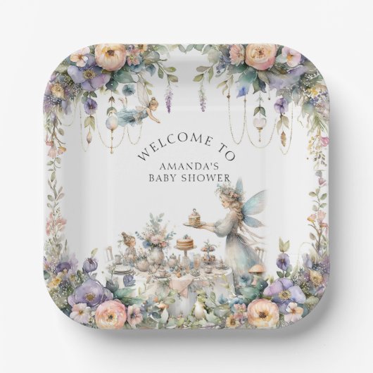 Fairy Tea Floral Bezaubertes Party Baby Girl Dusch Pappteller (Vorderseite)