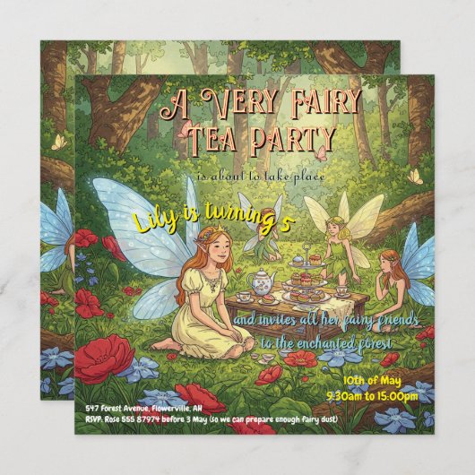 Fairy Tea Party Einladung (Vorne/Hinten)