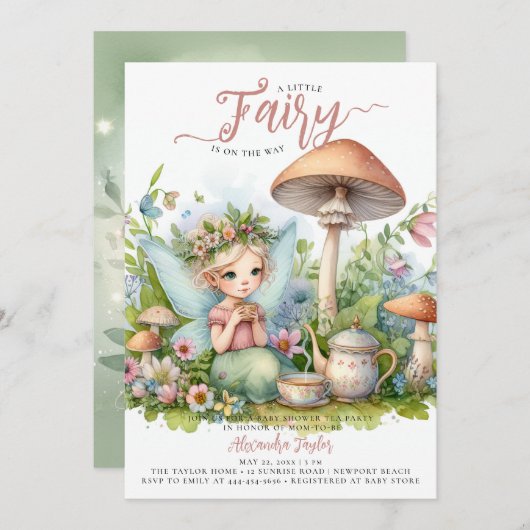 Fairy Tea Wild Mushrooms Forest Baby Girl Dusche Einladung (Vorne/Hinten)